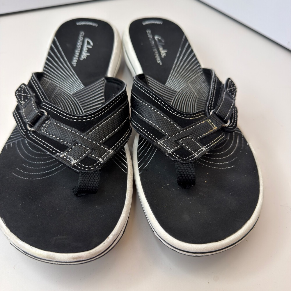 Clarks Cloudsteppers Womens Black White Cushion Soft Flip Flop Sandals Size 8 - Picture 5 of 6